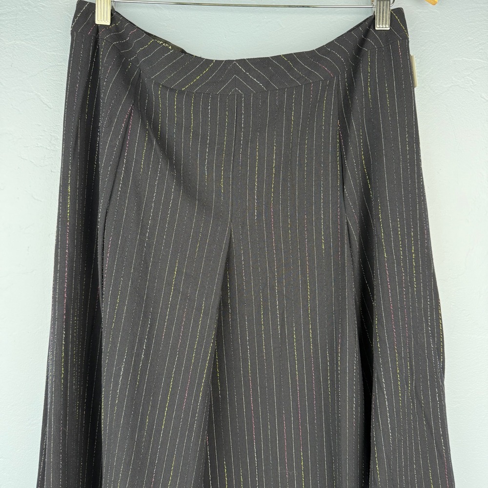 Escada Skirt 42 Black A-Line Wool Blend Rainbow Pinstripe Midi Office Minimalist - Picture 10 of 10